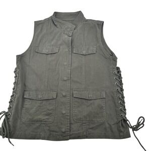 Daytrip Womens Utility Vest Olive Green Lace Up Side Military Cargo Jacket L